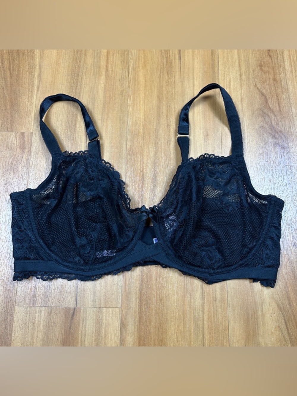 Savage X Fenty Black Lace Bra 38DD Underwire Unlined Sexy Lingerie